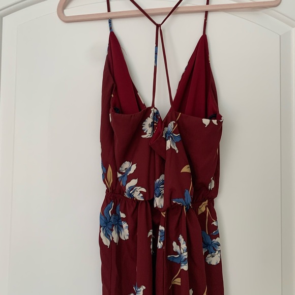 Burgundy Floral Wide Leg Jumpsuit Medium - Picture 6 of 6